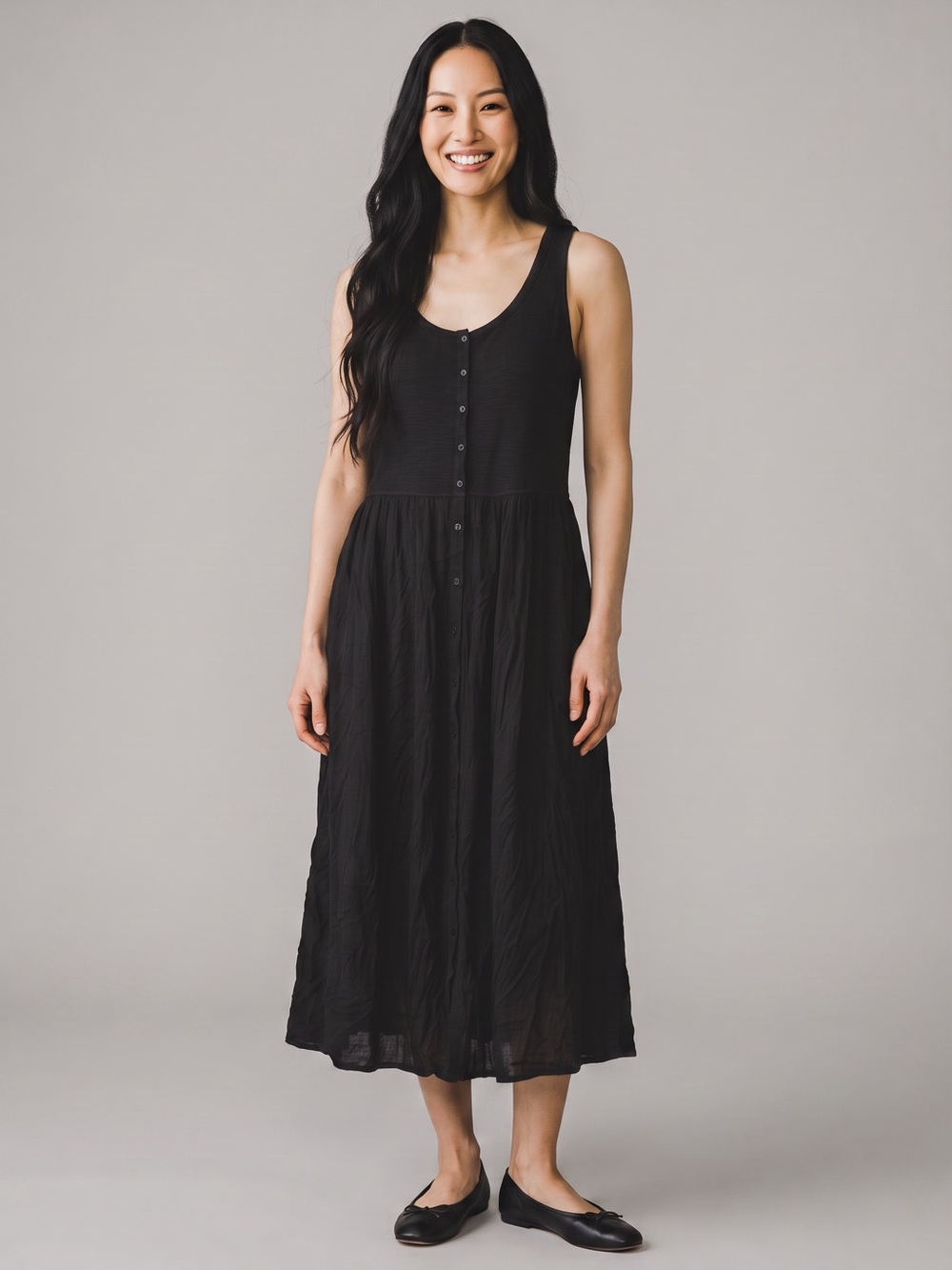 FRYE Black Mixed Media Button Front Sleeveless Midi Maxi Dress - Picture 2 of 9
